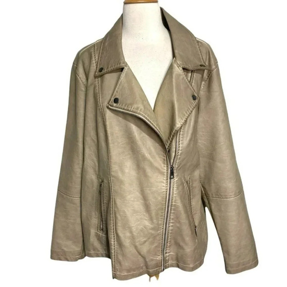Style & Co. 2X‎ tan biker moto style faux leather jacket - Picture 1 of 6